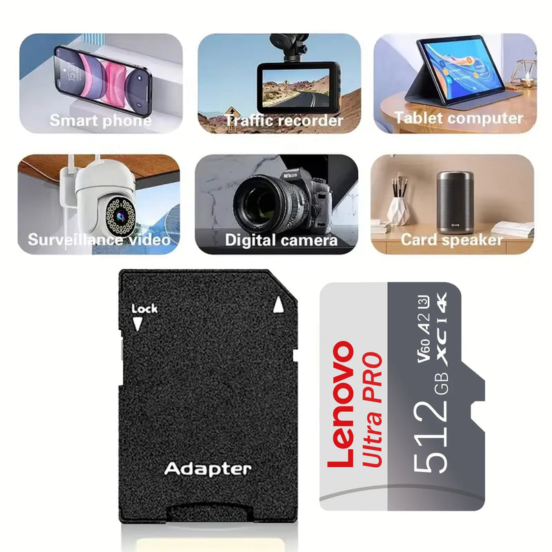 Lenovo Performance SD Card Class 10 Memory Card 128GB U3 V60 High Speed Flash Cards 512GB 256GB For Nintendo Switch