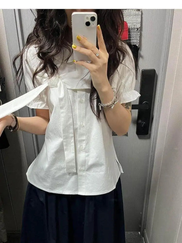 Erwofeina Peter Pan Collar Preppy Style Women Shirts - View 3 | SAMAG
