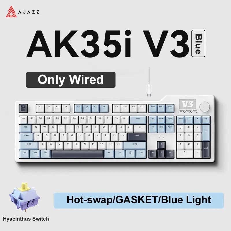 Ajazz AK35I V3/V4 MAX Tri-mode Wired Bluetooth Wireless Gaming Keyboard Gasket Full Key Hot Swap 104 Keys Customized Keyboard