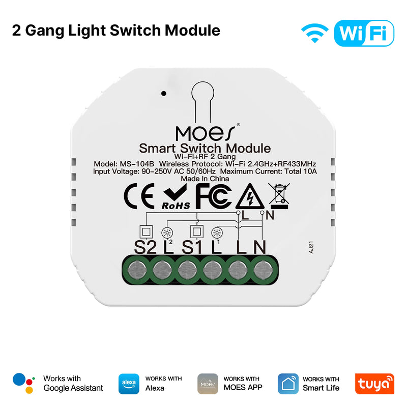 MOES Tuya WiFi/Zigbee Smart Switch Module Light Control Dimmer Curtain 1%-100% Voice Control Work with Alexa Google Home RF433