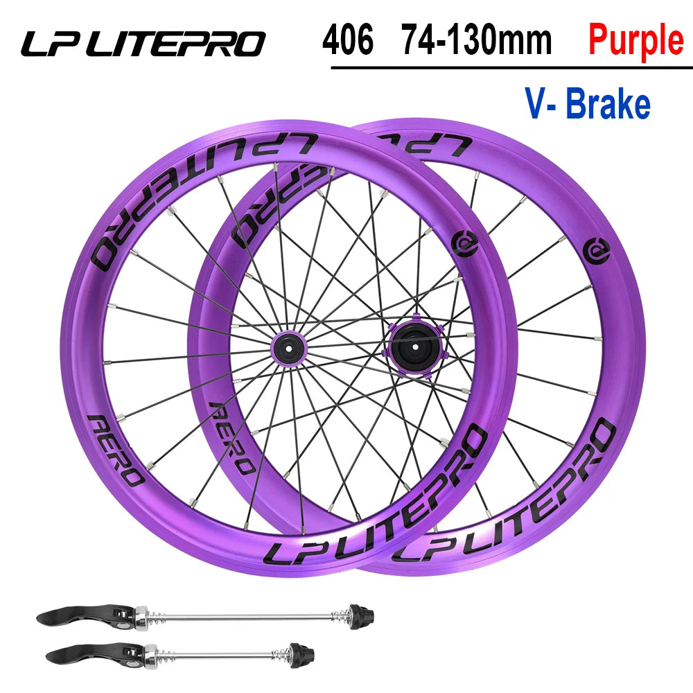 LP LITEPRO AERO Folding Bike Wheel Sets, 20-inch 406/451/ 349 Aluminum Alloy 40MM Height Deep-Section Rim Hub with Bearing Hubs