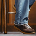 Maden Classic Brown Spliced German Trainer Shoes Flat Low-top Sneakers for Men's Spring and Autumn Casual Lace-up Sporty Shoes
