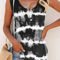 Women's Black White Tie Dye Tank Top V Neck Button Sleeveless Loose Tank Top Boho Spring Summer Day Casual Streetwear Top