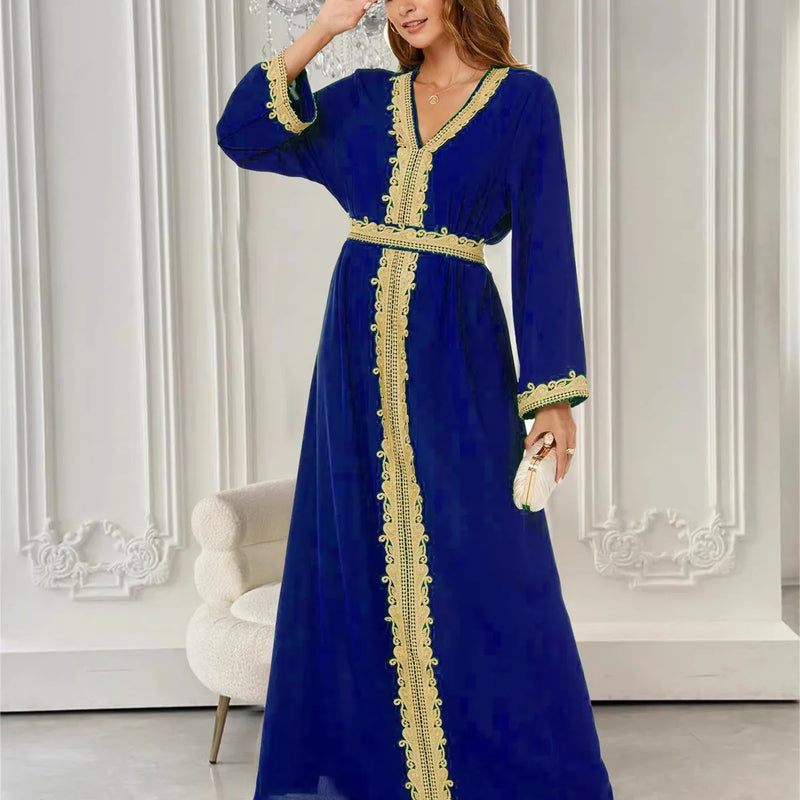 Dubai Abaya for Women Kaftan Muslim Dress Gold Embroidery | SAMAG