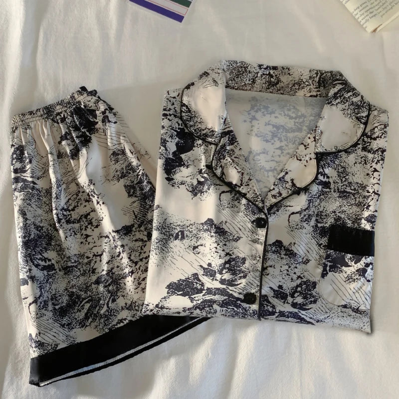 Chinese Elegant Ink and Wash Painting Women's Pajamas | SAMAG