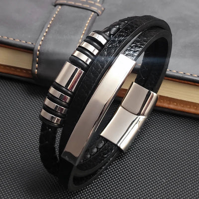 MingAo Stainless Steel Beads Bracelet Fashion Men's Jewelry Classic Multilayer Leather Homme Boyfriend Gift | SAMAG