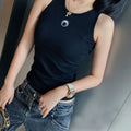 High Street Tank Top Sleeveless Women Moon Embroidery Korean Style Cotton Slim Fit Versatile Bottom Strap Tops