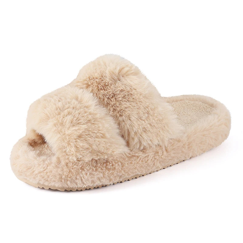 Smile PoP Classic Fuzzy Fluffy Slippers Women Winter Women Slippers Indoor Short Plush House Slippers Antiskid Flat Lady Slipper