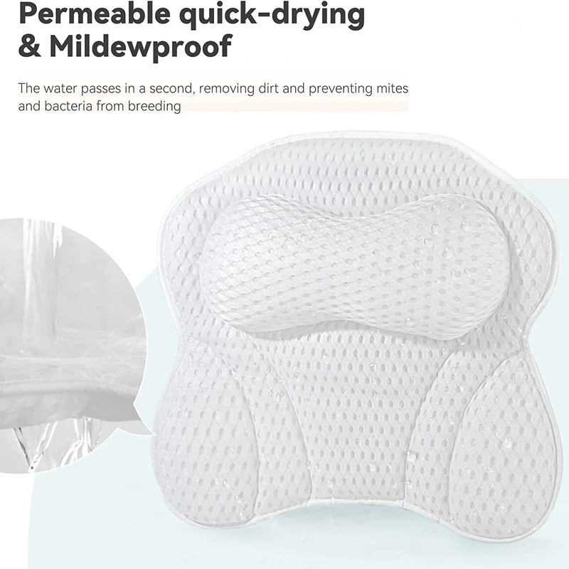 Bathtub Pillow for Tub, Bath Pillow for Neck & Back Support with Strong Suction Cups, Soft Spa Bath Pillow