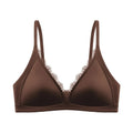 Ins Simple Satin Satin Wireless V Bra V Lace Neck Traceless Push Up Underwear Lingerie Solid Color Satin Lace Brassiere Running
