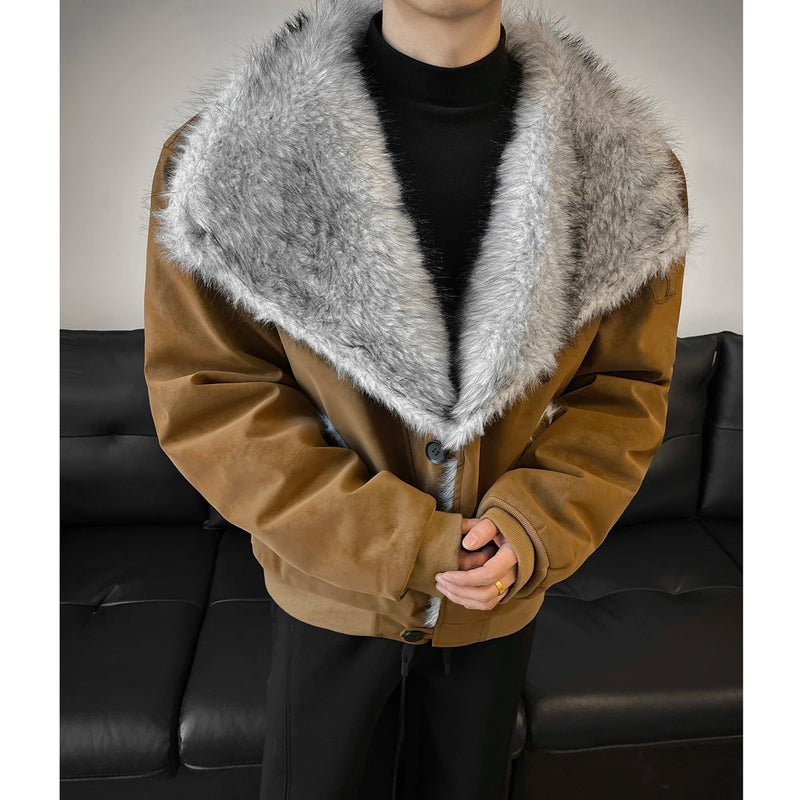 Autumn Winter Stand Collar Lapel Cotton Leather Jacket Imitation Mink Fur Warm Jackets Streetwear Social Streetwear Men Clothing