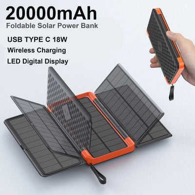 20000mAh Solar Power Bank Qi Wireless Charger 3 Panel | SAMAG