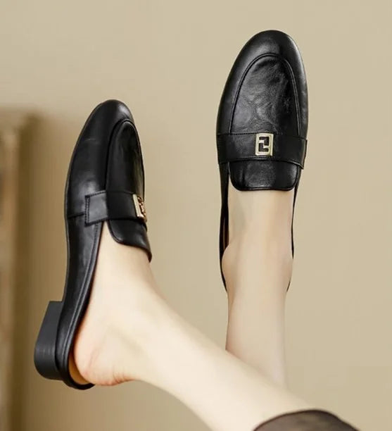 New Women's 2026 Retro Mules Low Heel Loafers Slip-On Shoes Elegant Daily Commute Casual Flat
