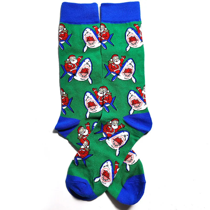 2025 New Men Christmas Socks New Year Funny Snowflake Beer Santa Claus Elk Snow Cotton Happy Socks Men Cartoon Women Sokken