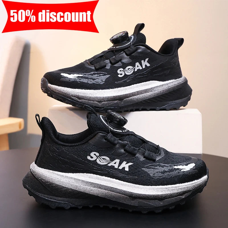 Childrens Sneakers Rotating Buckle New Anti Slip Comfort Mesh Student Boys Outdoor Ultra Light Soft Sole Training Running Shoes