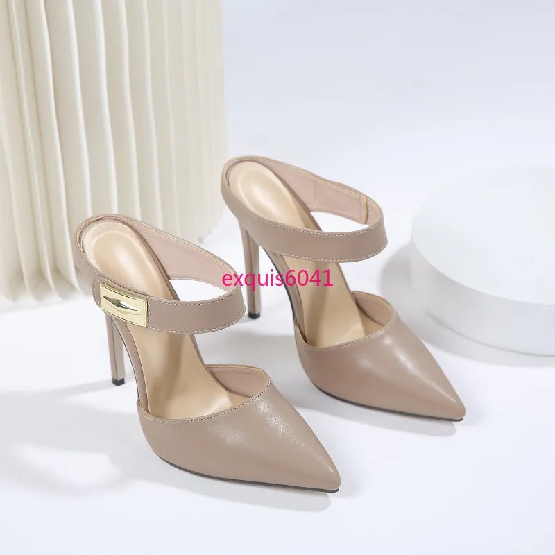 New Women's Metal Trim Pointed Stiletto Heels Shoes Super High Heel Banquet Shoes Dress Shoes Size 35-42