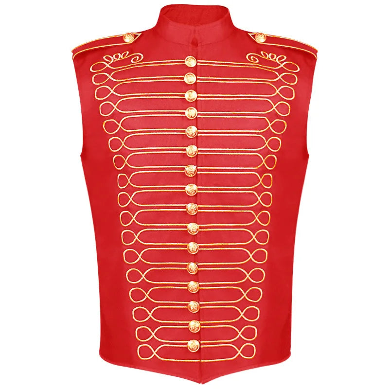 Men's Gold Embroidery Jacket Medieval Retro Blazers Gothic Steampunk Vintage Coat  Vest Hussar Military Drummer Parade Uniform