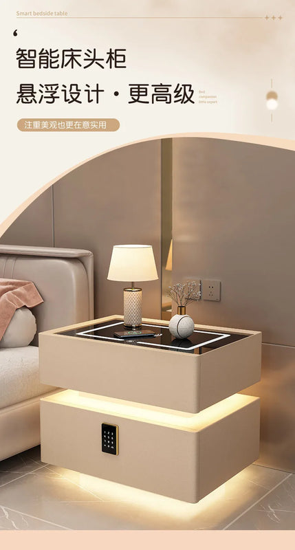Modern Style Solid Wood Bedside Table with Wireless Charging Smart 2 Drawers Bedroom Nightstands with Lock 40/45/50cm