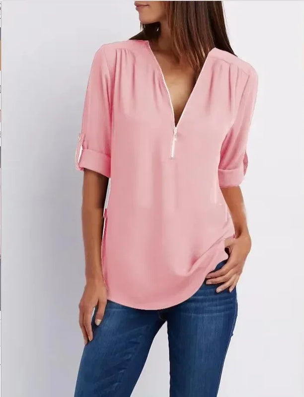 Women Cool Loose Shirt Deep V Neck Chiffon Fashion Blouse - View 4 | SAMAG