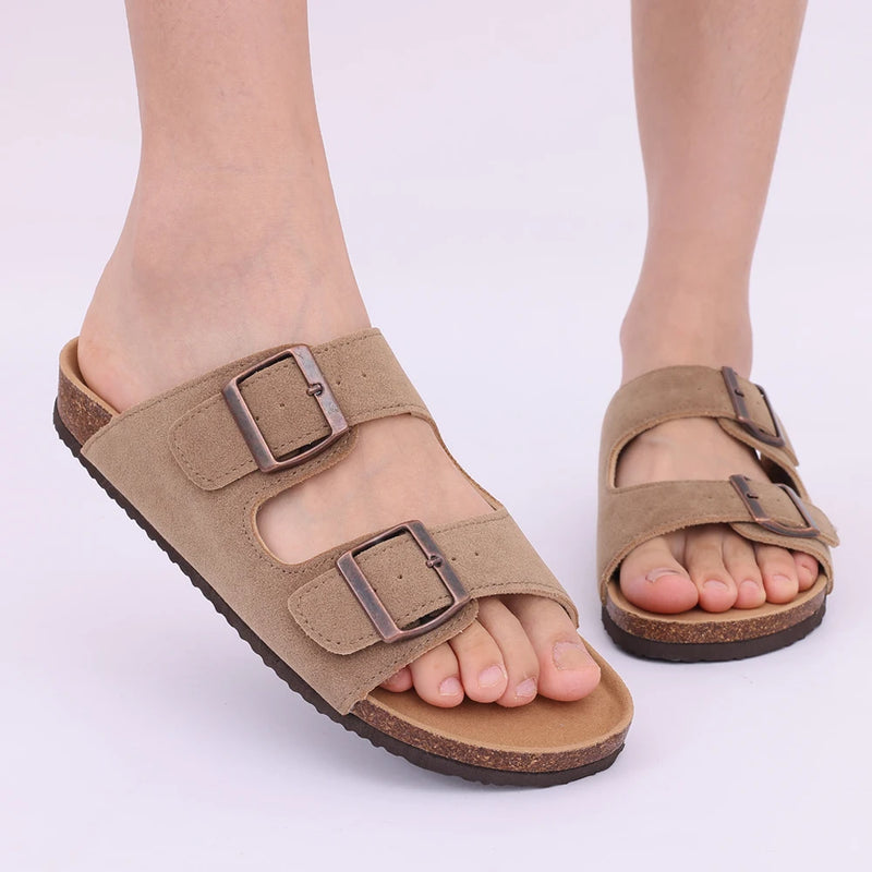 Bebealy Summer Women's Clogs Women's Cork Slippers Soft Beach Sandals Retro Mules With Adjustable Buckles Unisex Home Sandals