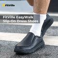 Fitville Men'S Slip-On Casual Shoes Leather Shoe Wide Width 2E Lightweight For Swollen Feet With Arch Support Pain Relief
