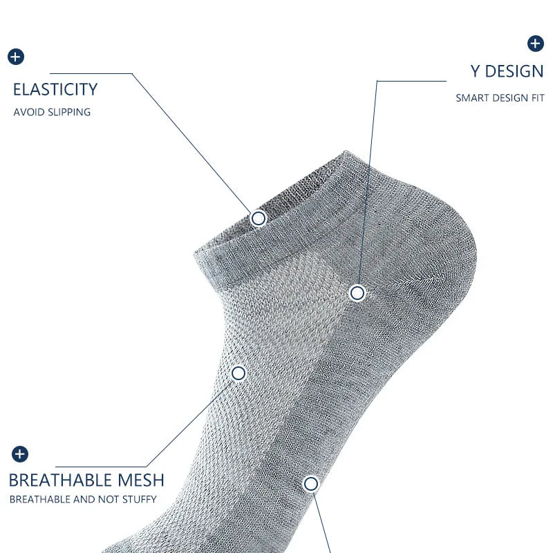 6 Pairs Breathable Men's Socks Short Ankle Elastic Solid Color Mesh High Quality Business Unisex Sokken Plus Size EU38-47