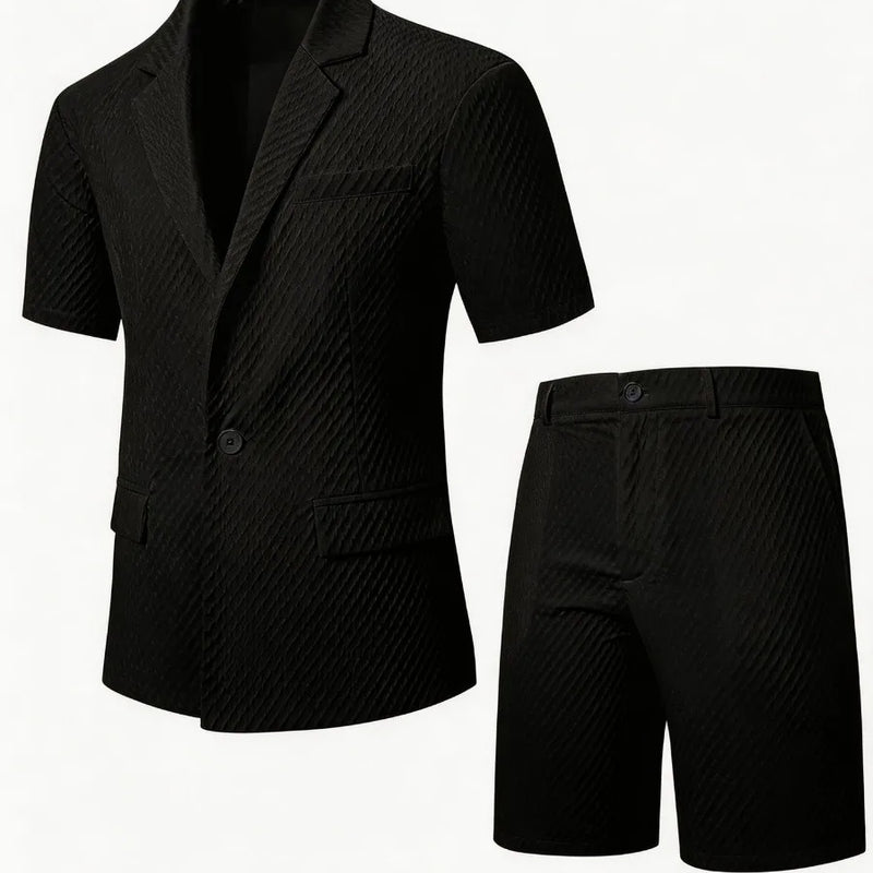 Men's Light Business Short Sleeved Suit Summer British Style Solid Male Outfit Slim Breathable Business Wedding Man 2-piece Suit
