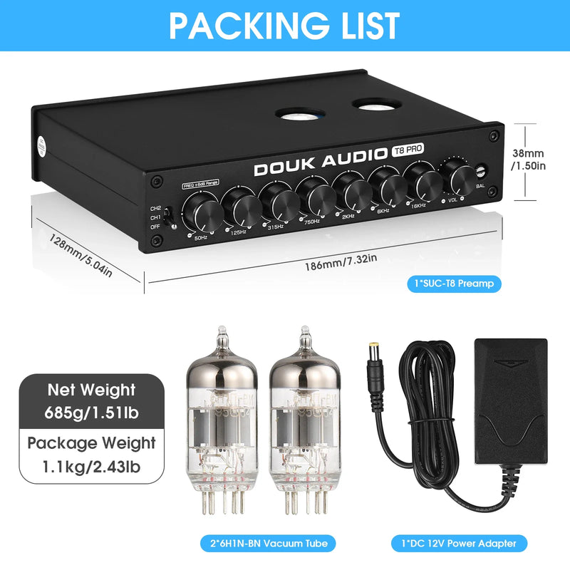 Nobsound HiFi 7-band EQ Equalizer Vacuum Tube Balanced XLR Stereo RCA Pre-amplifier with Tone Control for Desk Speaker