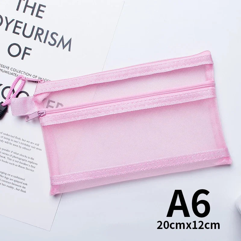 Nylon Mesh File Bag A4 A5 A6 Transparent Zipper Test Paper Information Bag Office Student Pen Bag Subject Bag Puzzle Storage Bag
