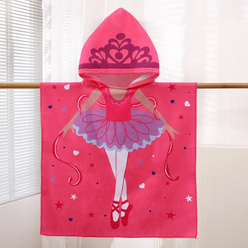1 Cartoon Hooded Bathrobe Suitable for Boys and Girls, Can Be Unfolded into a Flat Blanket, Polyester Fiber Bath Towel, Children's Small Cape, Water-Absorbent Quick-Dry Beach Towel, Cute Cartoon Swimming Bathrobe for Babies,