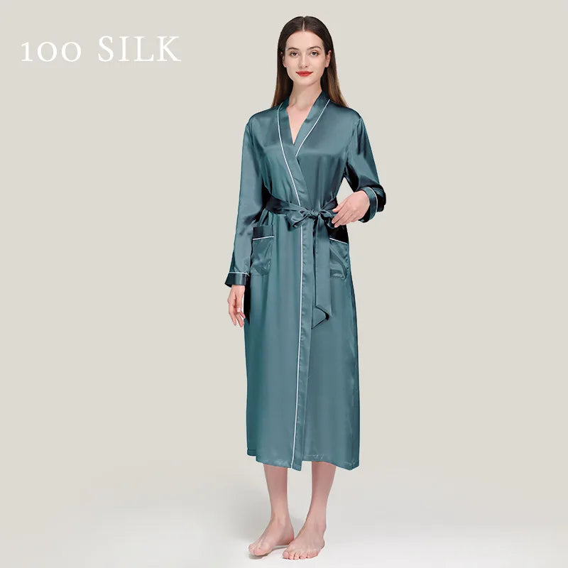 Birdtree 22 Momme 100%Pure  Silk Long Robe for Women Silky Sleepwear Ladies Elegant Nightgown Natural Pajamas P3D047QM