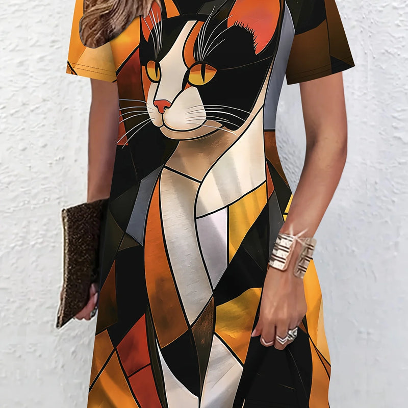 Little Cat in a Crown' Printed Long T-Shirt Short-Sleeved | SAMAG