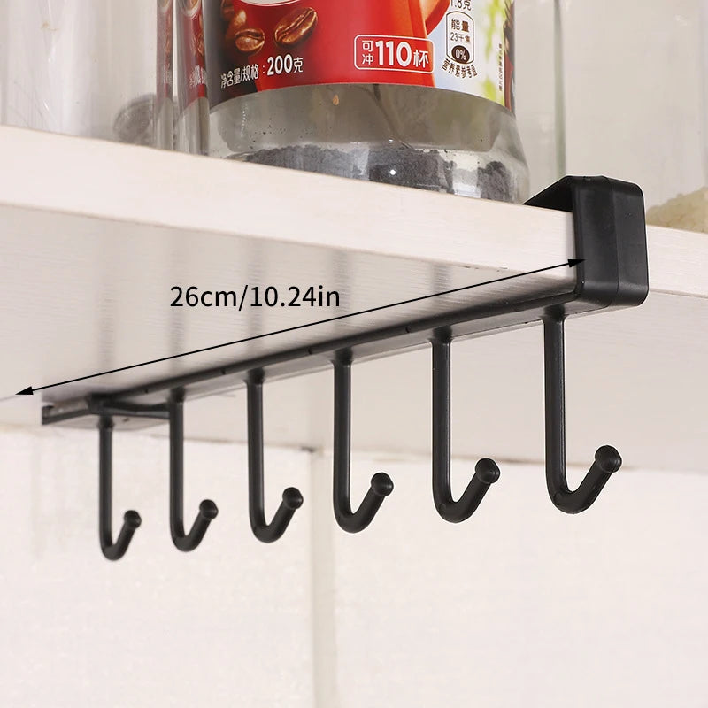 6 Hooks Storage Shelf Plastic Under Shelves Hanging Rack Utensils Holder Wardrobe Kitchen Bathroom Organizer - View 4 | SAMAG
