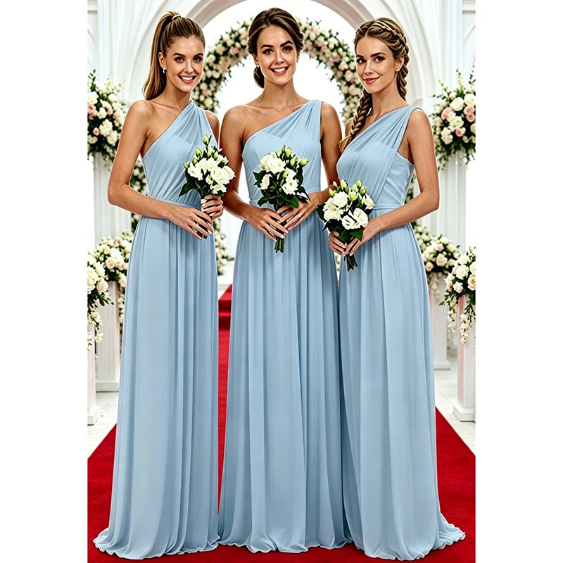 One Shoulder Lemon Yellow Bridesmaid Dresses Chiffon | SAMAG
