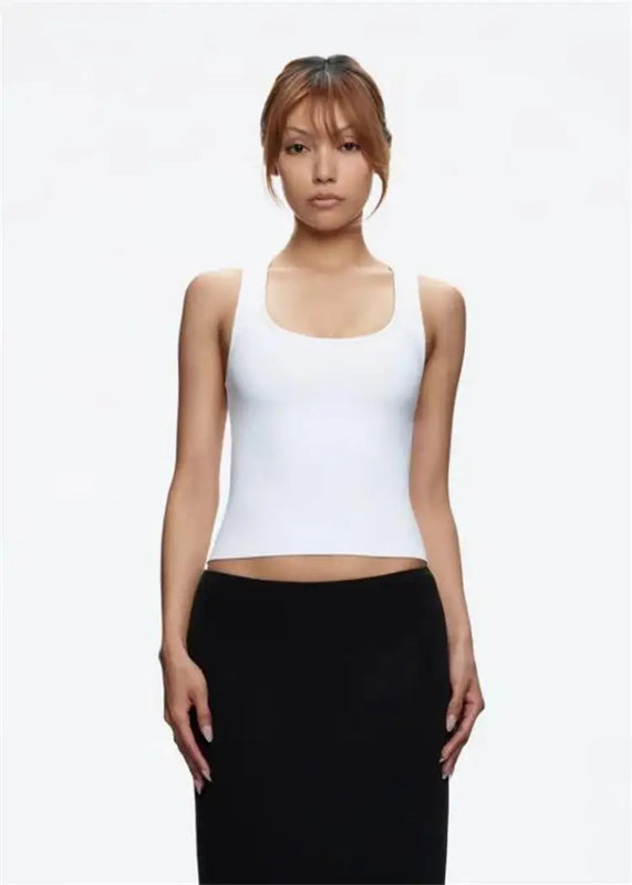 ANK Air Summer Top with Solid Color, Black and White Powder, Wide Shoulder Strap, I-Shaped Tank Top, Women's Sports, Daily Wear