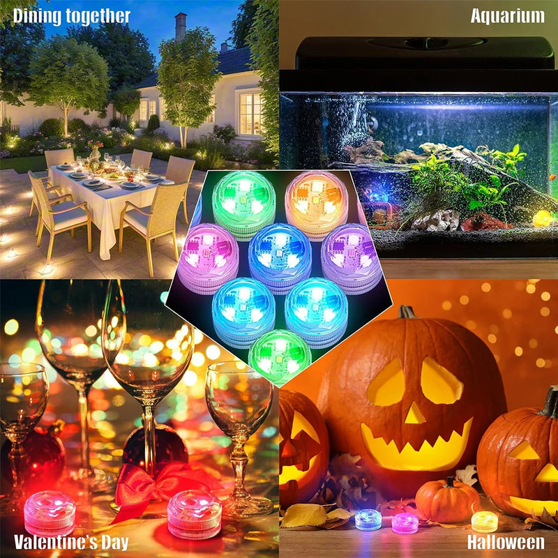 Mini Submersible LED Lights Small Underwater Tea Lights Candles Waterproof with Remote Battery Operated for Home Party Wedding