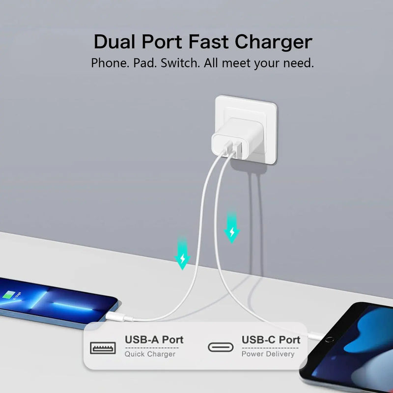 5-1Pcs USB C Charger Block Dual Port PD3.0 Adapter for iPhone 16 15 Samsung Type C Charger USB A QC3.0 Wall Charger Fast Charger