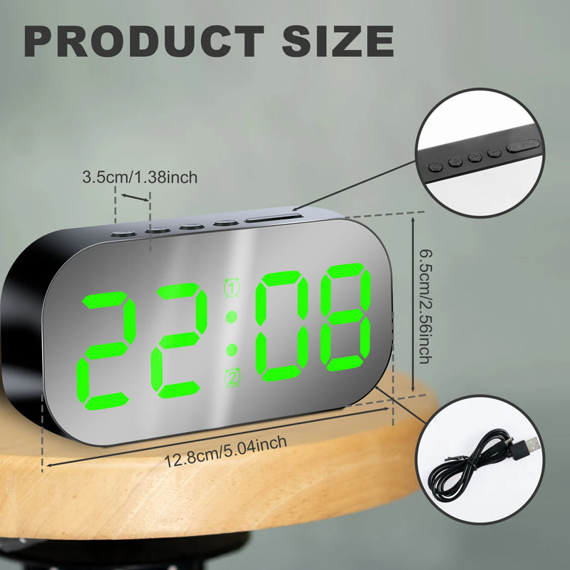 Digital Alarm Clock 3/5 Levels Dimmable Night Light Digital Clock with Temperature Display Snooze Mode Desktop Clock USB Bedroom