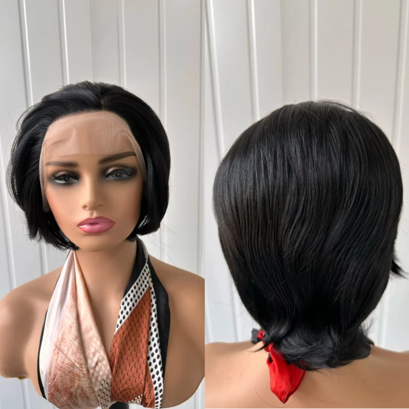 Short Bob Wig Brown Synthetic Lace Front Wigs For Women Pixie Cut Hair Bob Lace Wig Black Wig Sliver Grey Wig Cosplay Daily Life