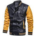 Men's Autumn Casual Baseball Collar PU Leather Jacket Contrasting Large Size Washed Leather Jacket Men's