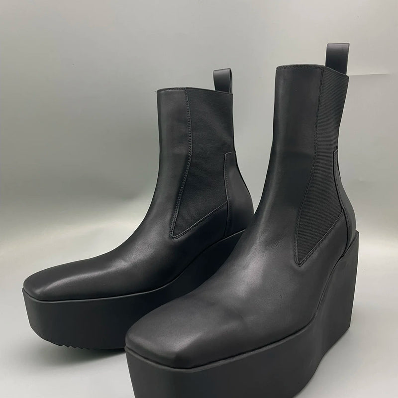 Men's Chelsea Boots Platform High Heels Man Gothic Sneakers Leather Kiss Boots Vintage Trendy Designer Shoes
