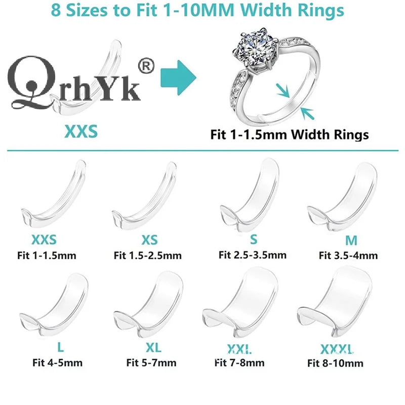 8 Sizes Silicone Invisible Clear Ring Size Adjuster Tighten Reducer Jewelry Tool
