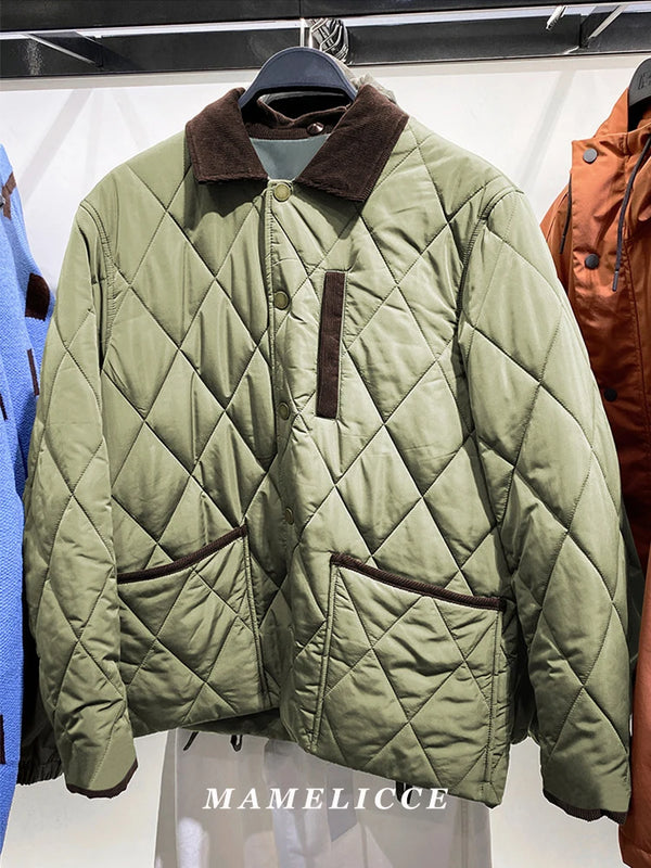 MAMELICCE Original design Stitching contrast turn down collar jacket simple loose cotton jackets tops