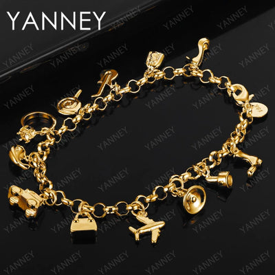 925 Sterling Silver 18K Gold 8 Inches Fine Pendant Bracelet For Women Fashion Wedding Charm Jewelry Accessories | SAMAG