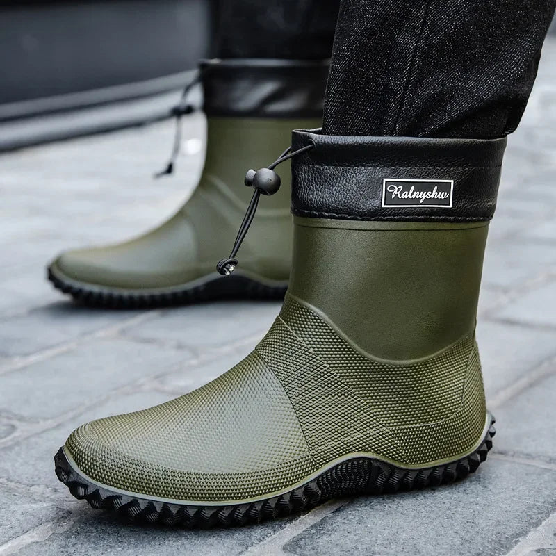 Men Rain Boots Fashion Mid-calf Rubber Boot Outdoor Waterproof Garden Work Shoe Non Slip Fishing Rubber Galoshes Men Rubberboots