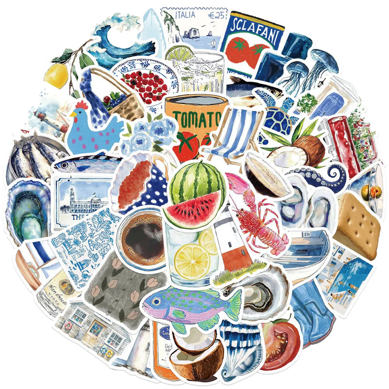 50Pcs Open Sea Stickers for Luggage, Skateboarding, Luggage, Refrigerator, Mobile Phone, Sailing, and Far Voyage Stickers