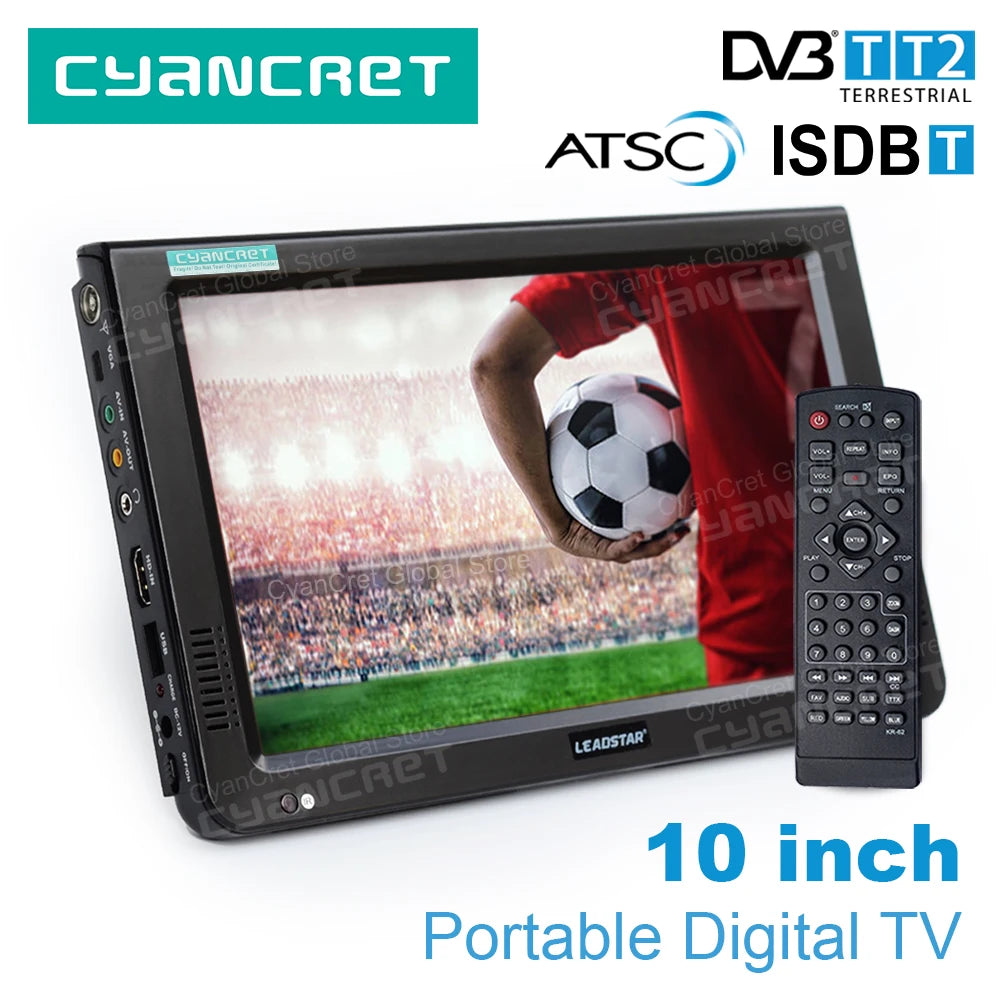 LEADSTAR D10 10inch HD Portable TV DVB-T2 ATSC ISDB-T tdt DTT Digital and Analog Mini Small Car Television Support MP4 H.265 AC3