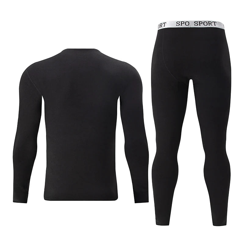 2-piece Autumn And Winter Men's Black Casual Warm Underwear Set Large Comfortable Round Neck Sports Fitness Base Shirt Sleepwear