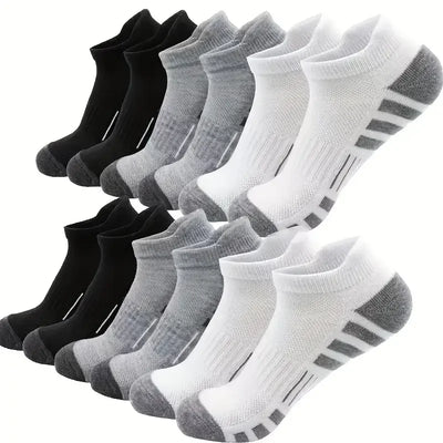 12Pairs Men Black White Grey Towel Bottom Sweat Absorbent | SAMAG