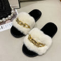 Fluffy Women's Slippers Home Winter Chain Luxury Designer Woman Shoes Plush Indoor Casual Platform Fuzzy Fur Slides Elegant New